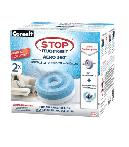 Ceresit Feuchtigkeit 360o Tabs, 2 Stück Luftentfeuchter-Nachfülltabs, 2 x 450g