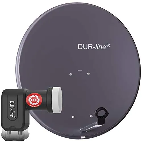 DUR-line MDA 80 Anthrazit - Digitale Satellitenschüssel für 2 Teilnehmer - Hochwertige SAT-Antenne mit 80 cm Aluminium-Spiegel für besten Empfang bei jedem Wetter. Ideal für Camping und ausgestattet mit modernem Ultra Twin LNB für Full HD, 4K und 3D.
