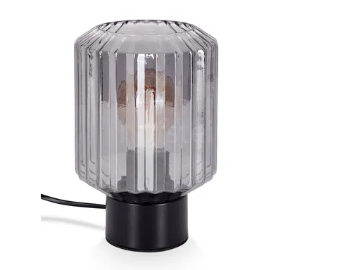 Hofstein Tischleuchte aus Metall/Glas in Schwarz/Rauchfarben - Moderne Tischleuchte für den Innenbereich mit elegantem Glasschirm. Ideal für Esszimmer, Flur oder Wohnzimmer. Flexibel mit E27-Fassung und praktischen An-/Ausschalter.