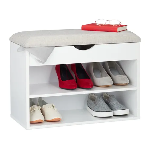 Schuhbank Garderobenbank Sitztruhe - Klappbar und Gepolstert - Drohnen, mit 3 Fächern für optimalen Stauraum, ideal für Eingangsbereiche oder Flure.