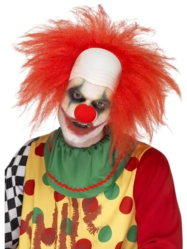 Smiffys Clownsperücke mit Stirnglatze - Lustiges Kostüm-Accessoire - Kostüm-Perücken: Kultige Clownsperücke mit Latex-Glatze und rotem Kunsthaar, perfektes Accessoire für ein unvergessliches Clown-Outfit!