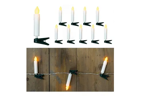 MARELIDA LED-Christbaumkerzen LED Kerzenkette 10 Miniatur Baumkerzen mit Clip Batteriebetrieb 70cm, 10-flammig