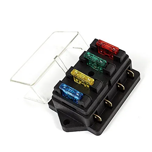 DIYI 4-Fach Sicherungshalter ATO ATC 12V/24V KFZ mit 4 Flachsicherungen bis 30A, Spritzwassergeschützt, Kunststoff