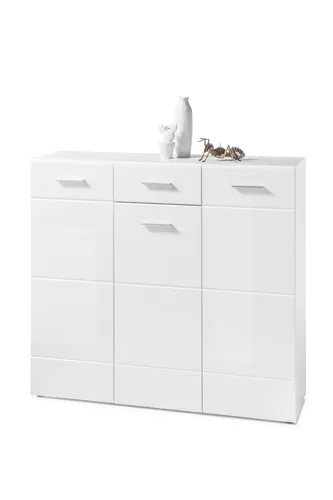 Stella Trading ORLANDO Schuhschrank in Weiß Hochglanz - Schuhschrank in modernem Design, bietet viel Stauraum für Ihre Schuhe und sorgt für Ordnung im Flur. Maße: 135 x 122 x 40 cm (B/H/T), einfache Montage inklusive.