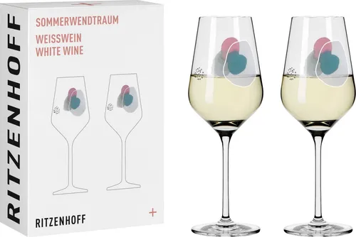 RITZENHOFF Weißweinglas 300 ml - Set mit Aquarellkreisen, 2 Stück - Weißweingläser im attraktiven 2er-Set, aus hochwertigem Kristallglas, spülmaschinengeeignet und Made in Germany. Perfekt für stilvolle Weinmomente mit inspirierendem Aquarell-Dekor.
