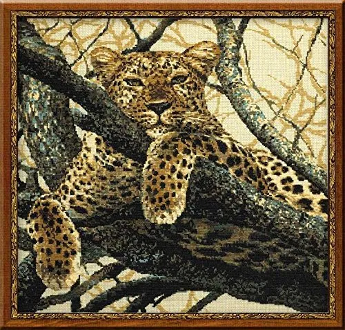 Riolis 937 Leopard Kreuzstich-Set - Zählbare Kreuzstich-Sets mit Baumwolle, mehrfarbig und Anleitung in 6 Sprachen - ideal für kreative Hobbyisten, fertiges Bild 60x60cm.