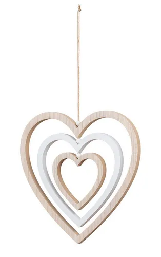 Levandeo® Windspiel, Deko Herz Mobile H35cm Windspiel MDF Holz Natur Weiß Holzherz