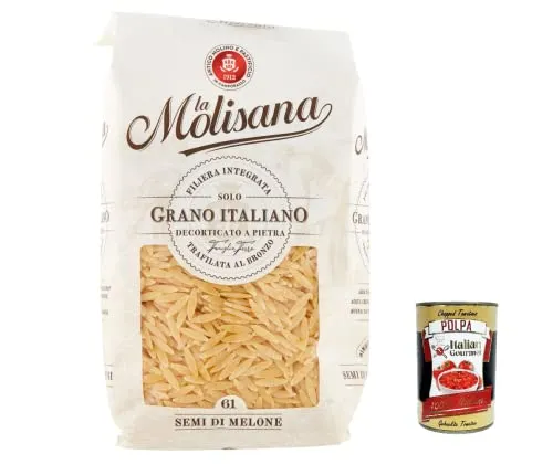 5x La Molisana Semi Di Melone N. 61 Pasta Lenta Lavorazione Teigwaren aus Hartweizengrieß Bronze-Zeichnung 500g + Italian Gourmet Polpa 400g