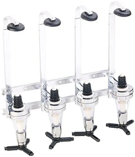 Rosenstein & Söhne Flaschenspender Bar: 4-fach Aluminium-Flaschenhalter für Wandmontage - Flaschenkörbe & -ständer, platzsparende Wandmontage mit präziser Dosierung für schnelle Getränkeausgabe – ideal für Partys und Cocktails.