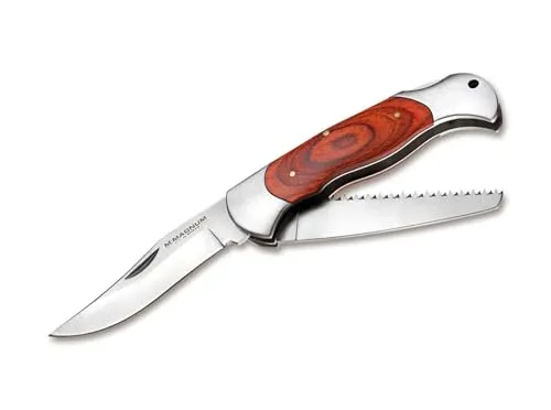 Böker Magnum CLASSIC HUNTER SLIM Taschenmesser - Taschenmesser mit Knochensäge, rostfreiem Edelstahl und elegantem Holzgriff, perfekt für Jagd und Outdoor-Aktivitäten.