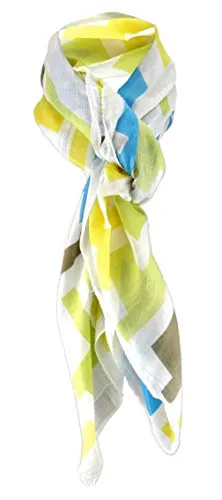 TigerTie Halstuch in grün türkis gelb braun weissgrau gemustert - Tuch Gr. 100 x 100 cm