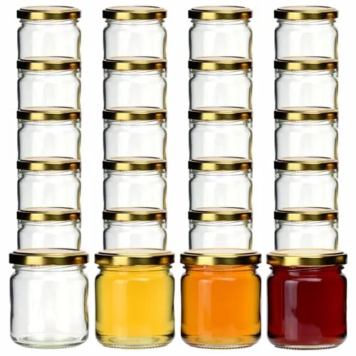 gouveo 24er Set Marmeladengläser 500g - Hochwertige Vorratsgläser mit goldfarbenen Schraubdeckeln - Einmachgläser in Premiumqualität, perfekt für Honig, Marmelade und mehr. Nachhaltig und spülmaschinenfest, ideal als Geschenk für Feinschmecker!