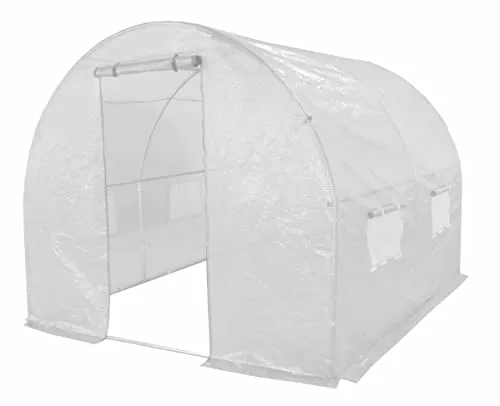 Gewächshaus Foliengewächshaus 2x2m mit Stahlfundament - Weiß Folientunnel Gewächshaus für Tomaten 2x2 mit UV4 - Groß Gewächshäuser Folie 140g/m2- Foliengewächshaus Stabil 200x200 cm - 4m2