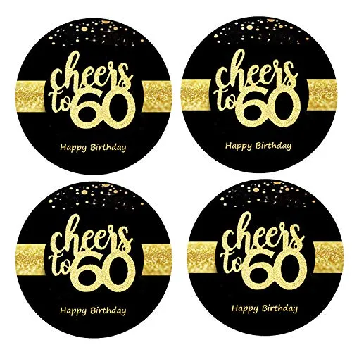 Sumerk 48 Stück Cheers to 60 Sticker große Flaschenaufkleber zum 60. Geburtstag Karten Versiegelungen 5 cm Runde Happy Birthday Party Favors Sticker