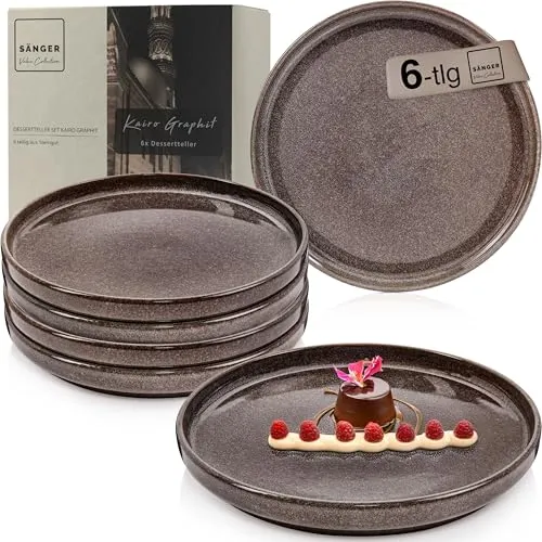 Sänger Kairo Graphit Dessertteller Set 6-teilig - Dessertteller aus Steingut für 6 Personen, kratzfest und spülmaschinenfest. Perfekt für den täglichen Genuss und besondere Anlässe mit modernem Design in Braun-Tönen.
