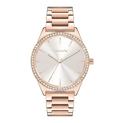 Tamaris Armbanduhr TT-0023-MQ IP Roségold - Elegante Armbanduhr für Damen mit klassischem Look, kratzunempfindlichem Mineralglas und wasserdicht bis 3 bar. Wechselbares Edelstahlband in IP Roségold für individuellen Stil.