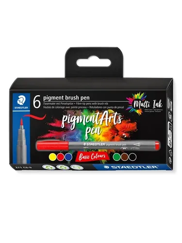 STAEDTLER brush pen pigment Arts - 6 Premium-Zeichentusche mit Pinselspitze, wasserfest, schnelltrocknend und ideal für kreative Maltechniken