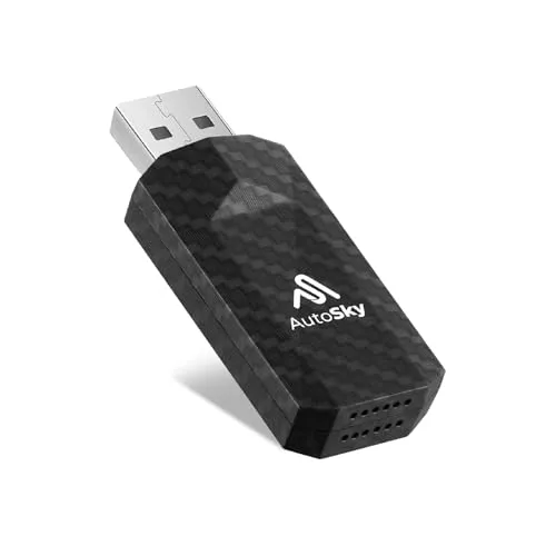 AutoSky Wireless CarPlay Adapter 2023 Pro Slim Edition - Bluetooth-Adapter mit modernster Technologie im ultrakompakten Design für ein elegantes Armaturenbrett und blitzschnelle Verbindung – kompatibel mit über 600 Fahrzeugmodellen.