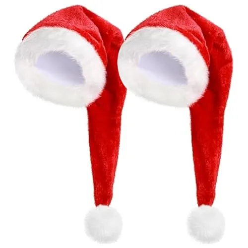 RoadLoo Weihnachtsmütze, 2 Stück Lang Nikolausmütze Plüsch Weihnachtshut für Herren/Damen
