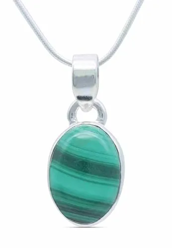 mantraroma echt Silberkette mit Malachit grüner Edelstein Damen Kettenanhänger 925 Sterlingsilber Halskette Geschenk (AK3-081-10-45)
