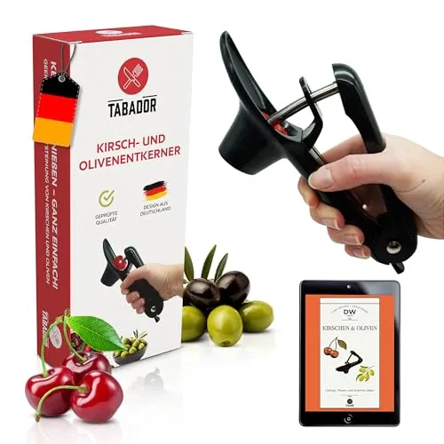 TABADOR Kirschentkerner & Olivenentkerner | Ergonomischer Kirschkernentferner für schnelles & sauberes Arbeiten | Kirschentsteiner, Entkerner Lebensmittelecht, spülmaschinenfest, platzsparend