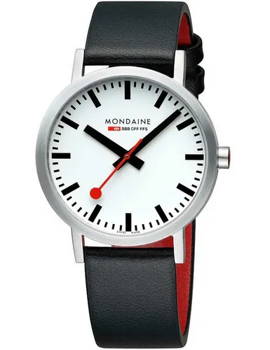 Mondaine Herren Analog Quarz Uhr A660.30360.16SBBV - Armbanduhren für Herren mit minimalistischem Design, 30-mm-Edelstahlgehäuse und ikonischer roter Krone, ideal als Geschenk und spritzwassergeschützt.