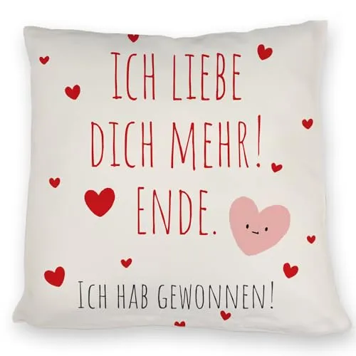 speecheese Herzen Kissen mit Spruch Ich Liebe Dich mehr! Ende. Valentinsgeschenk voller Romantik Witziger Liebesbote zum Valentinstag
