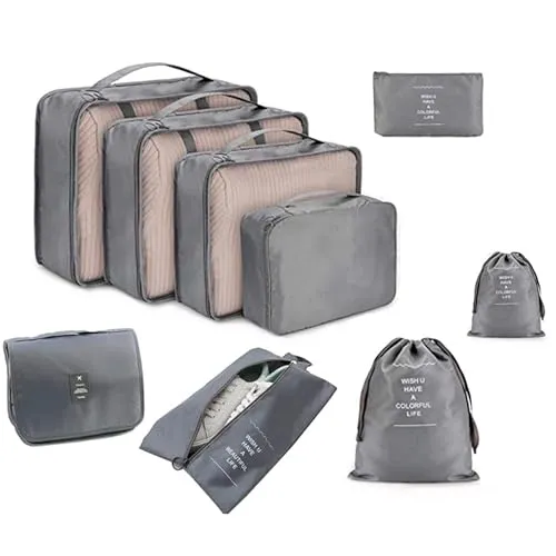 TAMOWA Koffer Organizer Set, Packwürfel Set 9-teilige, Packing Cubes für Koffer Urlaub und Reisen, Kofferorganizer, Reise Kleidertaschen für Kleidung Schuhe Unterwäsche Kosmetik, Grau
