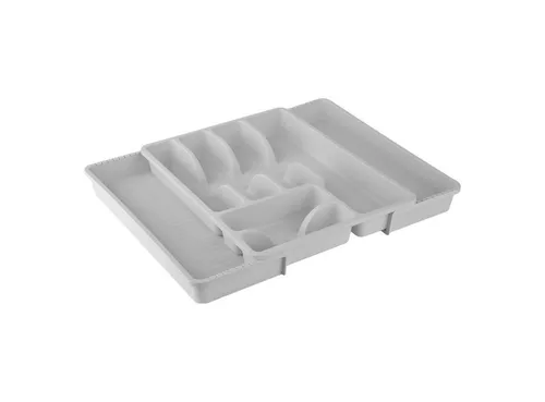 Engelland Besteckkasten Ausziehbarer Besteckeinsatz für Schubladen 30-50 cm (Vorteils-Set, 1 St., 29 - 51 x 38 x 5 cm, variabel ausziehbar, für alle Schubladen), 8 Fächer, robust, Kunststoff, Besteckkorb, Besteckhalter, Organizer