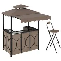 COSTWAY 3 tlg. Grillpavillon mit Bar & 2 Barhockern - Pavillons & Partyzelte – Ideal für Outdoor-Events mit integriertem Bartisch und 2 Barstühlen, wetterfestes Doppeldach für optimalen Schutz und Komfort.