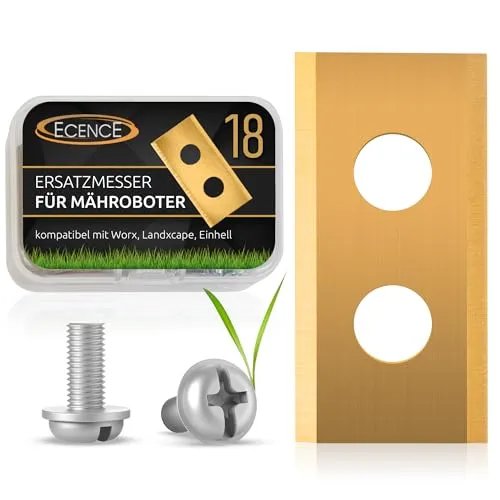 ECENCE 18 hochwertige Klingen für Mähroboter inkl. Schrauben, titanbeschichtete Messer für Rasen-Roboter, Ersatzmesser kompatibel mit Worx Landroid und LandXcape Modelle