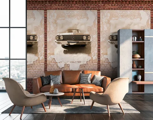 Fototapete Ziegelstein Mauer Industrial - Moderne Fototapete im Backstein-Look, abziehbar und hoch waschbeständig, ideal für alle Zimmer in Ihrem Zuhause.