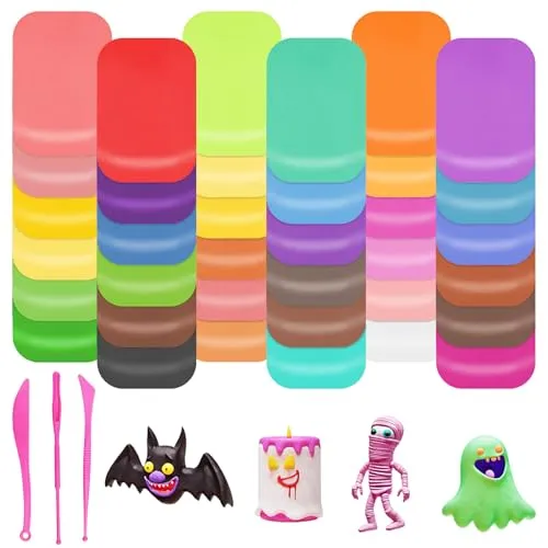 Elsrantor 36 Farben Knete Set, Modelliermasse Lufttrocknend, Lufttrocknender Ton, Polymer Clay, Lufttrocknende Kinderknete, Modelliermasse-Set, Geschenk für Jungen und Mädchen im Alter von 3-12 Jahren