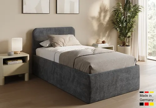 Home Collective Polsterbett 100x200 cm mit verstellbarem Lattenrost und Stauraum - Dunkelgrau - Modernes Polsterbett mit 86 cm hohem Kopfteil für komfortables Sitzen und Lesen. Der praktische Bettkasten bietet viel Stauraum. Wählen Sie zwischen zwei Matratzenvarianten für individuellen Schlafkomfort.