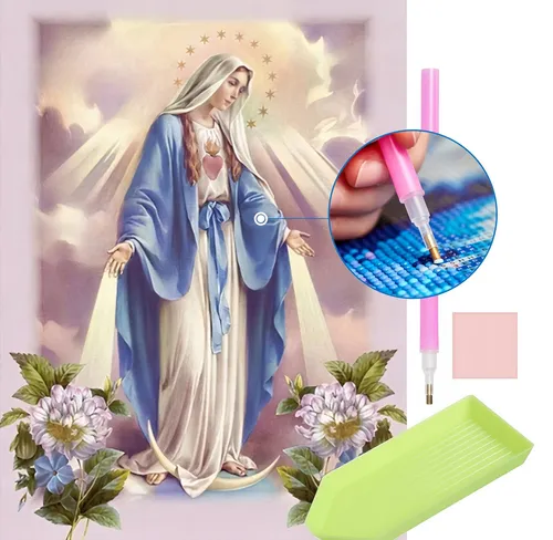 MALATEC Malen nach Zahlen Maria Malen nach Zahlen - DIY Kunst-Set 30x40cm mit Diamant Stickerei (Komplett-Set), Kreatives Hobby, glänzende Optik, entspannend, Dekoration.