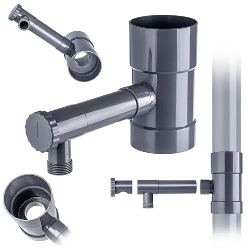 KADAX Regensammler 90mm, Regenwassersammler für Fallrohr, Regendieb mit integrierten Ventil, Wassersammler aus hochwertigem Kunststoff, Wasserdieb (Grau)
