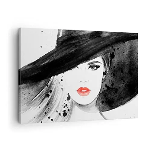 Bilder auf Leinwand Frau Gesicht Lippen Leinwandbild mit Rahmen 70x50cm Wandbilder Dekoration Wohnzimmer Schlafzimmer Küche Deko Klein Wanddeko Bild Wand Kunstdruck Art Wall Decor Canvas AA70x50-3916