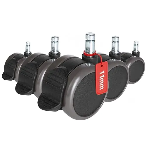 hjh OFFICE 619033 Hartbodenrollen mit Feststellbremse - Hochwertige 5X Hartbodenrollen für Bürostühle, ideal für Parkett und Laminat. Die Feststellbremse sorgt für sicheren Halt und Schutz vor Kratzern.
