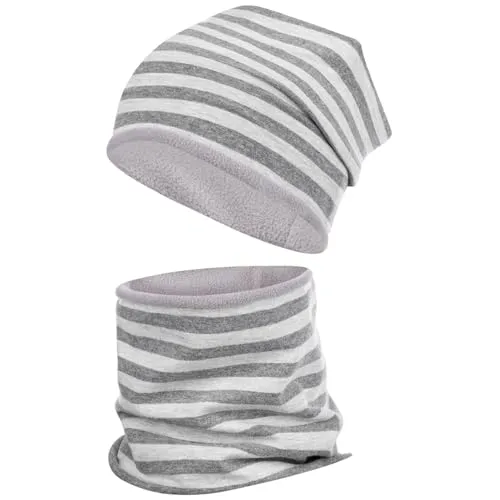 Smarilla Jungen Wintermütze + Schlauchschal Winterset Beanie Snood, Größe: 58-60, Farbe: Graphitgrau-Grau