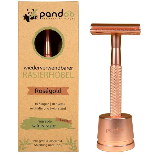 pandoo Zero-Waste Rasierhobel - Nachhaltiger Metallrasierer für Männer und Frauen (Rose) - Nassrasierer aus 100% Metall, langlebig und plastikfrei. Ideal für eine sanfte Rasur ohne Hautirritationen und umweltfreundlich durch wiederverwendbare Klingen.