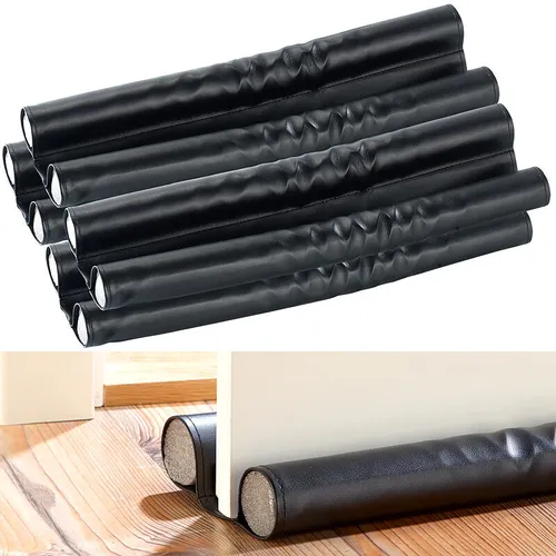 infactory 4er-Set Kunstleder-Zugluft-Stopper für Türen bis 60mm Dicke, schwarz