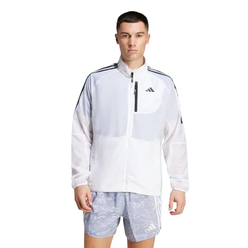 adidas Performance Laufjacke OWN THE RUN 3-STREIFEN PACKABLE JACKE weiß XL - Funktionsjacke aus 100% recyceltem Polyester, leicht verstaubar und ideal für Läufer, die Wert auf Nachhaltigkeit legen.