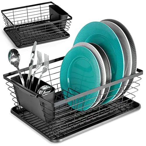 Vilde Geschirrabtropfer Drip Dish Drainer - Eleganter Geschirrständer in Schwarz - Spülenzubehör - Kompakter und robuster Geschirrtrockner mit herausnehmbarer Tropfschale, ideal für eine saubere und ästhetische Küchenarbeitsfläche.