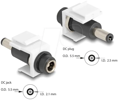 DELOCK 84175 - Keystone DC 5,5 x 2,1 mm Buchse > 5,5 x 2,5 mm Stecker weiß