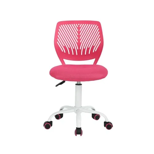 FurnitureR Esszimmer-Drehstühle, 1PC Küchenstuhl, gepolsterter Stuhl, Drehstuhl, bequemer Stuhl mit Rädern, Rückenlehne, armloser Stuhl für Esszimmer, Wohnzimmer,Rosa M