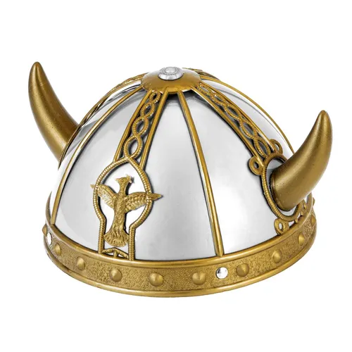 Kinder Wikinger Helm Grau Gold Barbaren Kopfbedeckung mit Hörner Kriegerhelm