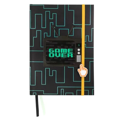 Idena 20187 - Notizbuch A5, Design Gaming, 128 Seiten kariert, 80 g/m², mit Gummiband und 2 Lesebändchen, FSC-Mix
