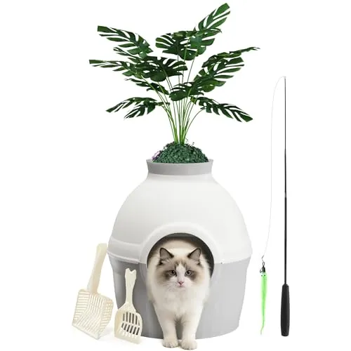 Mondeer Katzenklo mit Deckel und Blumentopf – Versteckte XXL Katzentoilette - Katzentoilette mit durchdachtem Design und 2-in-1 Funktion: kann als Katzentoilette oder gemütliches Bett genutzt werden. Einfach zu reinigen und ideal für Kätzchen und große Rassen.