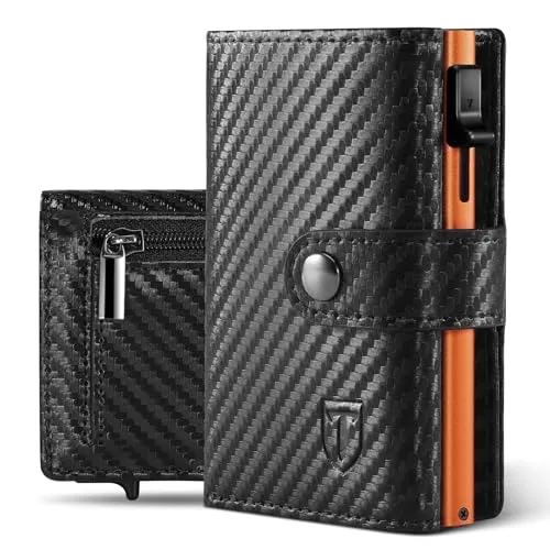 Tomylv Geldbörse Herren RFID Schutz Stilvoll Kohlefaserleder Portmonee Reisezubehör-Bi-Fold-Brieftasche, Schwarz & Orange