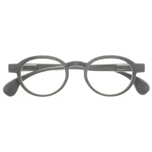 OPULIZE OCA Lesebrille - Moderne Runde Retro-Fassung - Grau Glänzend - Herren Damen - Federscharniere - R54-7 - +1.50